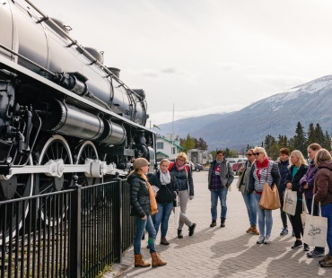 Food Tour Group being led through Jasper Food Tour Group being led through Jasper