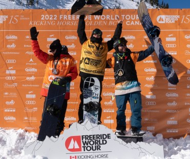Winners on the podium at kicking horse freeride world tour Winners on the podium at kicking horse freeride world tour
