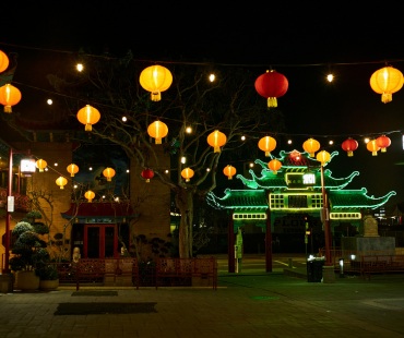 Lit up lanterns in LA's Chinatown Lit up lanterns in LA's Chinatown