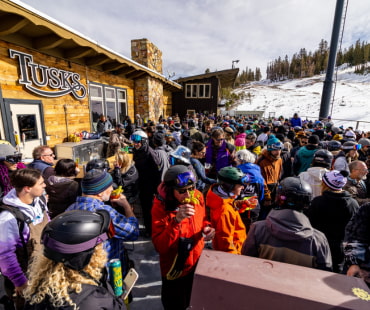 Many people enjoying some beverages and apres ski at famous Tusks Many people enjoying some beverages and apres ski at famous Tusks