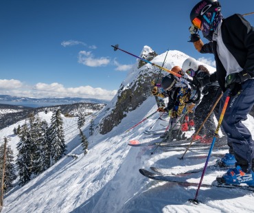 retro geared skiers ready to drop into the Mothership retro geared skiers ready to drop into the Mothership
