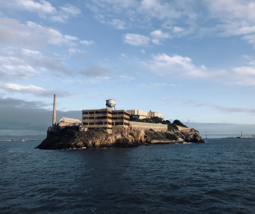 A far view of the notorious Alcatraz Island Prison A far view of the notorious Alcatraz Island Prison