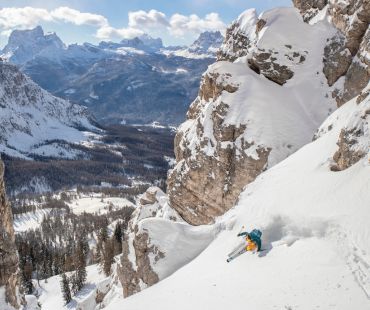 Skier in deep backcountry snow Skier in deep backcountry snow
