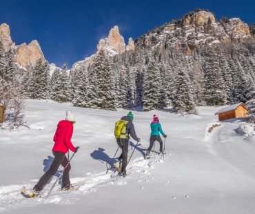 People trekking through deep snow in snowshoes People trekking through deep snow in snowshoes