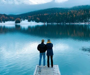people enjoying winter lake views people enjoying winter lake views