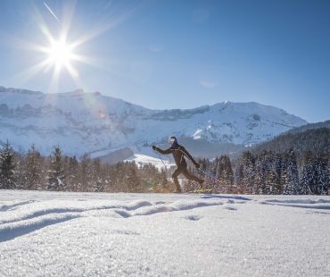 Person enjoying snowy nature whilst cross country skiing Person enjoying snowy nature whilst cross country skiing