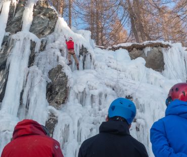 People climbing the frozen waterfalls at Maurienne People climbing the frozen waterfalls at Maurienne