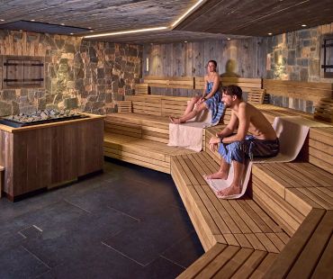 People enjoying the warm saunas People enjoying the warm saunas
